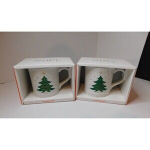 2 Le Creuset Noel Collection Christmas Tree Mug 14 Oz White Stoneware Oven Safe